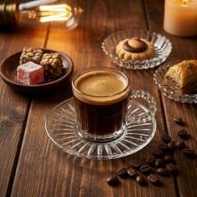 6’lı Cam Kahve Fincanı Seti – Boncuk Kulplu Şeffaf Espresso & Türk Kahvesi Fincan Takımı (Tabaklı)