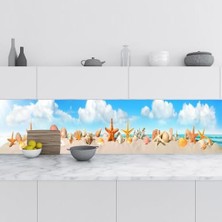 Mutfak Tezgah Arası Folyo Kaplama Folyosu Deniz Kabukları Panaromik 60X200 cm