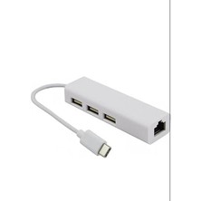 USB Type-C Ethernet Adaptörü, Telefon ve Tabletler Için Macbooklarda Ethernet Çalışmaz, 3 Port USB 2.0 Hub, Ağ Bağlantısı (Plastik)