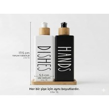 Premium Mat Siyah & Beyaz Mutfak Sabunluk Seti - Bambu Tepsili 2X450ML Bulaşık Deterjanı ve Sıvı Sabun Pompası (Hands & Dishes)