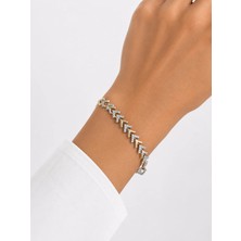 Girift Vintage Briny Gold Gümüş Detaylı Zirkon Taşlı Bileklik Bilezik