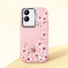 HONTINGA Vivo Y28 ile Uyumlu Kılıfı Kamera Korumalı Düşüme Önleyici Basitlik Pembe Yumuşak Silikon Telefon Kılıfı Dal Desenli K4-0044