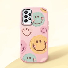 HONTINGA Samsung Galaxy A52 ile Uyumlu Kılıfı Kamera Korumalı Düşüme Önleyici Basitlik Pembe Yumuşak Silikon Telefon Kılıfı Gülümseme Desenli K4-0043