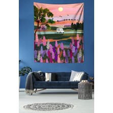 Pelangi Gün Batımı Yolculuk Yoldaki Araba Leke Tutmaz Kumaş Duvar Örtüsü Duvar Halısı Tapestry PNTR003, 100 x 140