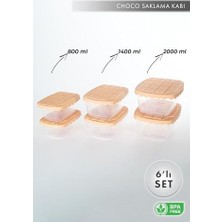 Kapaklı Çikolata Desenli 6' Lı Set Erzak Saklama Kapları Sütlü Kahve
