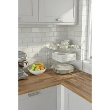 3 Katlı Tabaklık Dolap Içi Düzenleyici Organizer Metal Tezgah Banyo Tabak Bardak Düzenleme Krom 24X24X20 cm