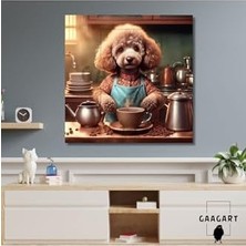 Kare Kanvas Kahve Köşesi Cafe Tablosu Barista Kaniş Köpek, 70 x 70