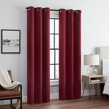 Andover Düz Üçlü Dokuma Termal Karartma Halkalı Yatak Odası Için Perde (2 Panel), 106,68 cm x 274,32 Cm, Kırmızı