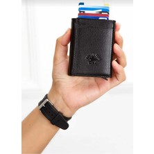 Newish Polo Mekanizmalı Rfid Özellikli Cüzdan Kredi Kartlık Hakiki Deri - Siyah