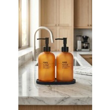 Shuvae Home 2’li Cam Sıvı Sabunluk Seti 500 ml – Bambu Standlı Mutfak Deterjanlık & El Sabunluğu