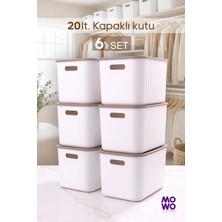 Mowo Home Bigbox 20 Lt 6'lı Beyaz Dolap Düzenleyici Kapaklı Saklama Kutusu Sepet Organizer Oyuncak Kutusu