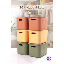 Mowo Home Bigbox 20 Lt 6'lı Mix Dolap Düzenleyici Kapaklı Saklama Kutusu Sepet Organizer Oyuncak Kutusu