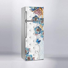 Bliss Store Buzdolabı Kaplama Dolap Kaplama Etiketi Döşeme Mavi Çiçek