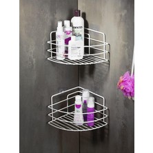 Bliss Store Ömür Boyu Paslanmaz Yapışkanlı Banyo Köşeliği Düzenleyici Şampuanlık Duş Rafı 2 Adet Beyaz Tk-01