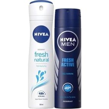 Bliss Store Kadın Sprey Deodorant Fresh Natural 48 Saat Deodorant Koruması 150ML ve Men Erkek Sprey Deodorant Fresh 48 Saat Deodorant Koruması 150ML