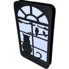 Bliss Store LED Işıklı Kedi Desenli Ahşap Dekor