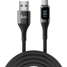 Bliss Store 66W Dijital LED Ekranlı Örgülü Usb-A To USB Type-C Hızlı Şarj ve Data Kablosu 1 Metre