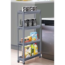 Bliss Store Slim 4 Katlı Tekerlekli Raf Ünitesi - Dar Alanlar Için Mutfak & Banyo Organizer - Baharatlık & Havluluk Düzenleyici (Gri)