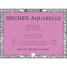 Bliss Store Arches AQUARELLE%100 Saten 300 G Blok Yapıştırılmış 4 L 23 x 31 20 Yaprak Doğal Beyaz