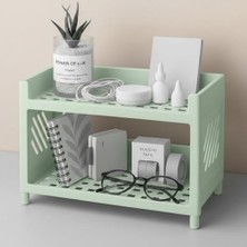 Bliss Store Çok Amaçlı 2 Katlı Organizer Raf – Açık Yeşil Plastik Düzenleyici Stand – Banyo, Mutfak, Masaüstü ve Ofis Için – 25 x 18 cm