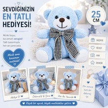 Bliss Store Pelüş Piti Kareli Pelüş Ayı,siyah Beyaz Fiyonklu Ayıcık,sevimli Fiyonklu Ayıck,papyonlu Ayıcık,doldurulabilir Oyuncak,ofis Hediyesi (Mavi)