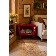 HunCar Vintage Tv Görünümlü Ahşap Kedi Evi Purple Red – Iç Mekan Dekoratif Kedi Evi