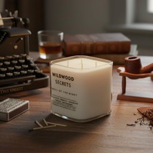 Bliss Store Wildwood Secret Lüks Aromaterapi Mumu |%100 Doğal Soya Wax | Okaliptüs, Tütün, Vanilya & Sandal Ağacı Kokulu | 4x Pamuk Fitilli | El Yapımı Fitiller | 50+ Saat Ultra Uzun Yanma Süresi | Tekrar Kullan