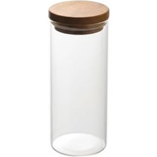Bliss Store Doğal Akasya Ahşap Kapaklı Borosilikat Cam Kavanoz - 350 ml Vakumlu Yuvarlak Baharatlık, Çay ve Kahve Saklama Kabı