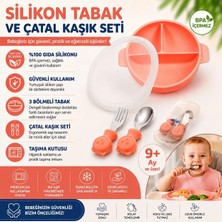 Jojobebek Silikon Beslenme Seti Vakumlu, Kapaklı Silikon Mama Tabağı, Paslanmaz Çelik Çatal-Kaşık ve Saklama Kutusu / Pembe
