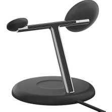 Bliss Store 3'ü 1 Arada Manyetik Magsafe Uyumlu Qi2 15W Kablosuz Şarj Standı, 16, 15, 14 ve 13 Serisi, Airpods, Vb. Için Hızlı Şarj Özellikli Şarj Cihazı (Psu Dahil) - Siyah