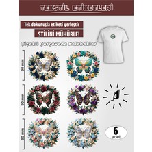 Agg Reklam Ütü ile Yapışan Kıyafet Etiketi  Çiçekli Çerçevede Kelebekler 6lı Set