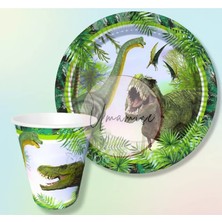 Umamiçe 8'li Jurassic-Dinazor Tema Karton Tabak ve Bardak Seti