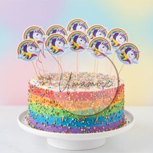 Umamiçe Unicorn Gökkuşağı Pasta Süsü 16 Adet | Doğum Günü, Parti ve Cupcake Kürdan