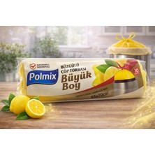 TKÇ Polmix Limon Kokulu Büzgülü Büyük Boy Çöp Torbası 65X70 cm 10'lu 1 Paket Dayanıklı Sızdı