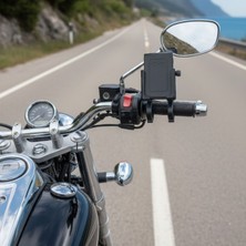 Hereveoyuncak Evrensel Motosiklet Telefon Tutucu – Kaymaz, Kilitlenebilir Güvenli Tutuşlu, 360° Ayarlanabilir Gidon Bağlantıllı Akıllı Telefon Aparatı