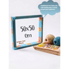 Punchistanbyuyc Mavi Çiçekli 50x50 cm Kombinasyon Özellikli Punch ve Tüm Nakışlara Uygun İğneli/Telli Ahşap Kasnak (KILIF HEDİYELİ)