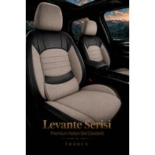Trobus Vw Golf 2003+ Uyumlu Levante Serisi Bel Destekli Keten Bej Siyah Koltuk Kılıfı