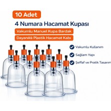 TKÇ 4 Numara Hacamat Kupası 10 Adet Vakumlu Manuel Kupa Bardak Dayanıklı Plastik Hacamat Kabı