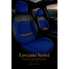 Trobus Toyota Yaris 2005+ Uyumlu Levante Serisi Bel Destekli Keten Mavi Siyah Koltuk Kılıfı