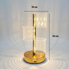 Ozcmax 3 Parça Silindirik Kristal Ekosee Kareli LED Masa Lambası – Gold Gövdeli, Dokunmatik, 3 Kademe Işık Ayarlı Şarjlı Dekoratif Lamba
