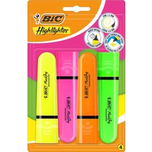 Delixa Marking Flat Higlighter Fosforlu Kalem 4'lü Blister, 4 Renk (Sarı, Turuncu, Pembe, Yeşil), Su Ba