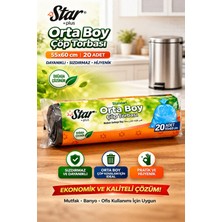 TKÇ Star Plus Orta Boy Çöp Torbası 20'li 1 Paket 55X60 cm Dayanıklı Sızdırmaz Orta Boy Çöp Poş