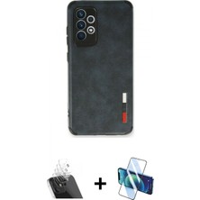Pileli Store Pilelistore™ Galaxy A73 5g Kılıf Doruk Asil Koleksiyonu - Siyah 3D Antistatik Cam Ekran Koruyucu + Kamera Lens Koruma Cam - Sf