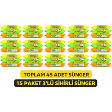 TKÇ Nerox Magic Sihirli Sünger 3'lü 15 Paket Toplam 45 Adet Çok Amaçlı Temizlik Süngeri Mutfak Bul
