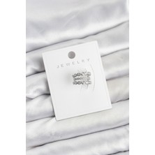 TKÇ Gümüş Renk Zirkon Taşlı Pirinç Kıkırdak Earcuff Küpe