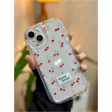 Go Aksesuar Iphone 14 - 15 ile Uyumlu 3D Dalgalı Cherry Şeffaf Baskı Desenli Silikon Kılıf