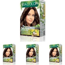Sea Color Amonyaksız, Vegan, Doğal, Besleyici Kalıcı Saç BOYASI%100 Beyaz Kapama (1 Paket 2 x 50 ml Boya & Oksidan) (Çikolata Kahve 6.7) (4 Paketi)
