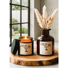 2li Set Amber Kahverengi Dekoratif Cam Şişe Vazo Kavanoz 150ML(ÇİÇEKSİZ)+ Amber Mum 100CC
