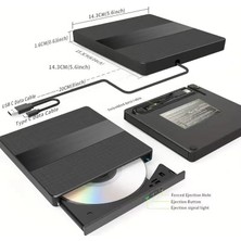 Harici USB 3.0 ve Type-C Dvd-Rom Dvd-Rw Optik Sürücü, USB ve Type C Kablolu, Pc, Tablet, DVD Player, Çizgili Metal Tasarım Ultra Slim CD Rom Okuyucu X350