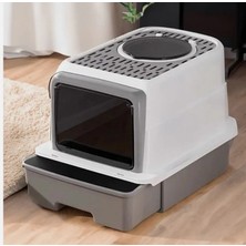 Monozone Çekmeceli Kapalı Kedi Tuvaleti Üstten Çıkışlı Büyük Boy Kedi Kum Kabı Kürekli Boyun Kaşıma